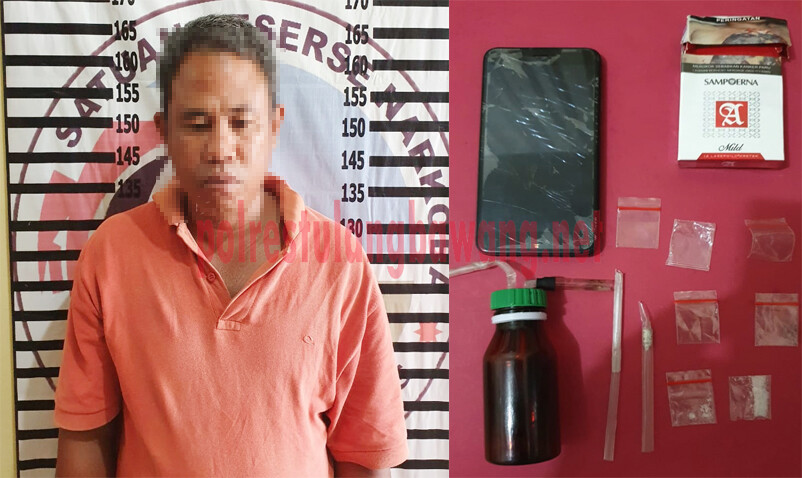 Petani yang nyambi edarkan narkotika jenis sabu berinisial TN (39), yang digerebek rumahnya di Kampung Bakung Udik